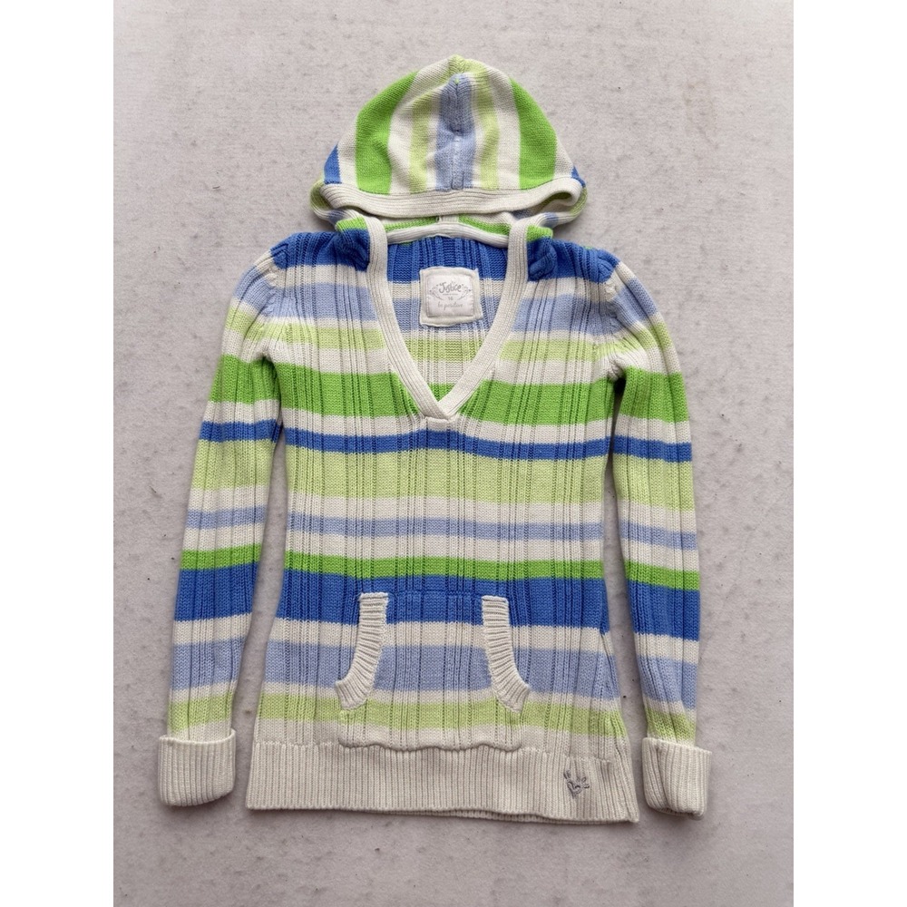 VTG Justice Striped Knit Hoodie Sweater Women's M Baby Cropped Tight Y2K RARE